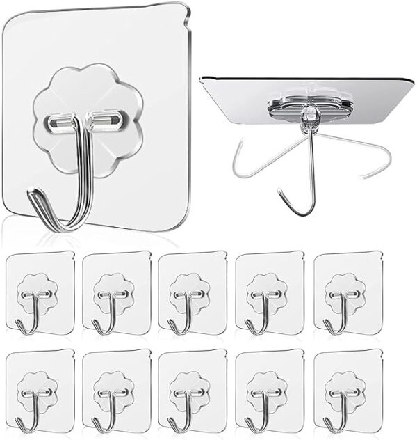 JIALTO Adhesive Hooks Kitchen Wall Nail Free Sticky Hangers with Stainless Hooks Reusable Utility Ceiling Hooks-10 pcs
