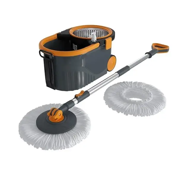 Bonkaso Velocity Stainless Steel Wringer Spin Mop with Big Wheels with 2 Microfiber Refills | 360° Rotating Mop